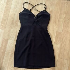 NWOT Urban Outfitters XS Black Mini Dress with Tie front Grommet Detail